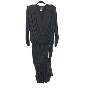 Vintage Nightworks 14W Satin Evening Gown Rhinestone Draped Hollywood Regency